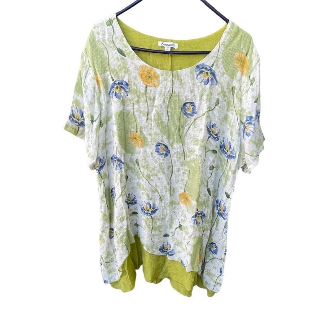 Serengeti size 2X floral fairy core layered asymmetrical hem flowy tunic